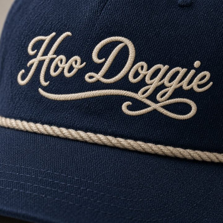Navy script rope cap